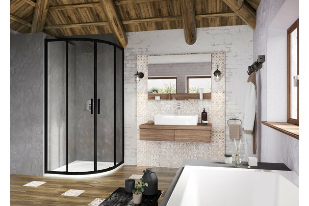 Sprchový kout Ravak Blix Slim BLSCP4 90x90 čtvrtkruhový čtyřdílný, černá/transparent, X3BM70300Z1