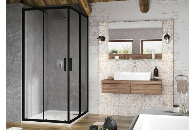Sprchový kout Ravak Blix Slim BLSRV2 80x80 rohový čtyřdílný, černá/transparent, X1LM40300Z1