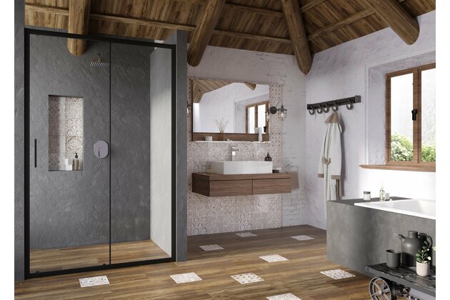 Sprchový kout Ravak Blix Slim BLSDP2/BLSPS 100x90 rohový, černá/transparent