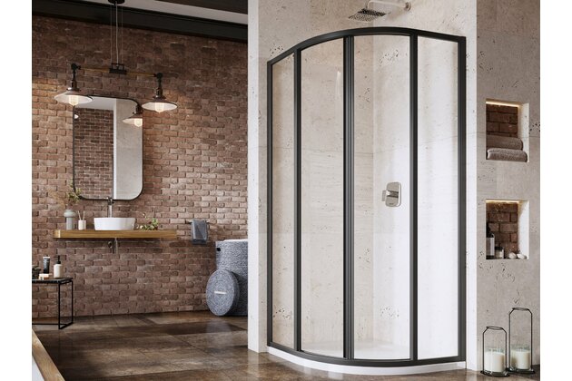 Sprchový kout Ravak Supernova SKCP4 90x90x195 čtyřdílný čtvrtkruhový, černá/transparent, 3117O302Z1