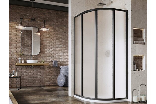 Sprchový kout Ravak Supernova SKCP4 90x90x195 čtyřdílný čtvrtkruhový, černá/grape, 3117O302ZG