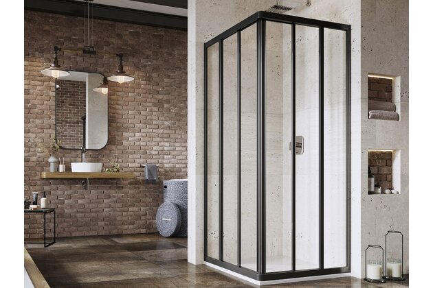 Sprchový kout Ravak Supernova ASRV3/ASRV3 80x90x198 rohový, černá/transparent