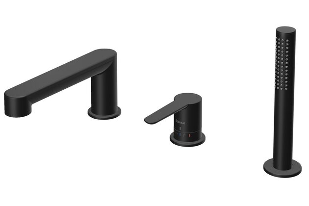 Baterie Ravak Puri vanová, stojánková 3-otvorová, se sprchovým setem, černá, X070186