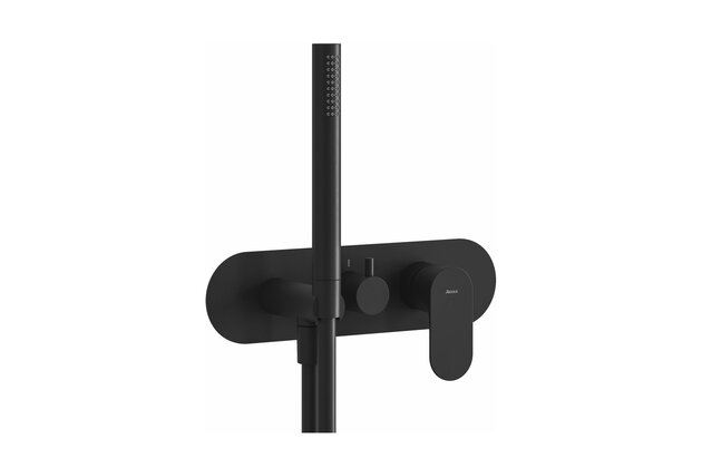 Baterie Ravak Eleganta EL 068.00 RB D podomítková 3-cestná, bez tělesa, se sprchovým setem, černá mat, X070296