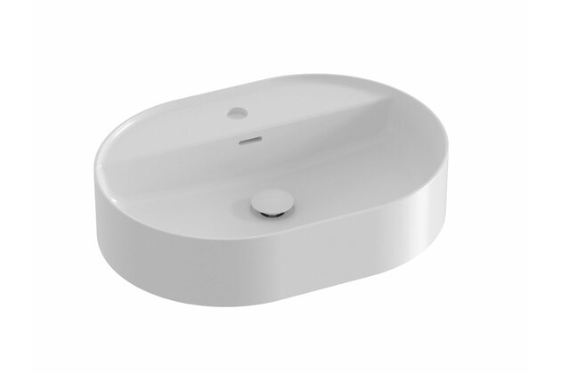Umyvadlo Ravak Ceramic Slim Shelf O 55 na desku tenkostěnné, s otvorem pro baterii, s přepadem, bílá, XJX01155003