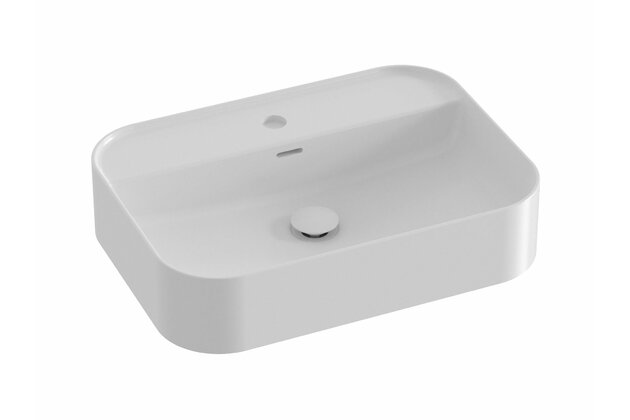 Umyvadlo Ravak Ceramic Slim Shelf R 55 na desku tenkostěnné, s otvorem pro baterii, s přepadem, bílá, XJX01155005