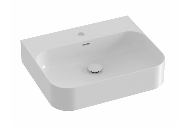 Umyvadlo Ravak Ceramic Slim Shelf R 55 na desku tenkostěnné, s otvorem pro baterii, s přepadem, bílá, XJX01155006