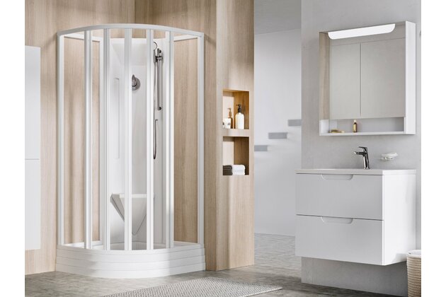 Sprchový box Ravak Supernova ASBKP6 80x80 šestidílný čtvrtkruhový, bílá/transparent, 80644112Z1
