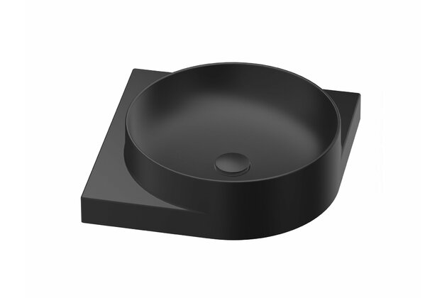 Umyvadlo Ravak Yard 45 C rohové tenkostěnné na desku, s otvorem pro baterii, bez přepadu, černá mat, XJX0D245000