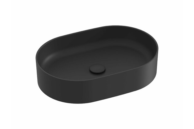 Umyvadlo Ravak Ceramic Slim O 55 na desku tenkostěnné, bez otvoru pro baterii, bez přepadu, černá mat, XJX0D155000
