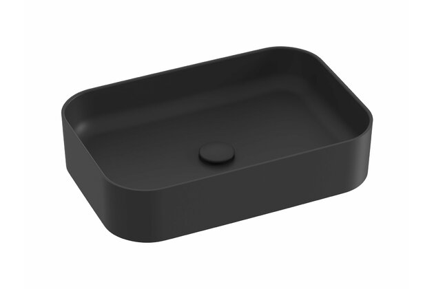 Umyvadlo Ravak Ceramic Slim R 55 na desku tenkostěnné, bez otvoru pro baterii, bez přepadu, černá mat, XJX0D155001