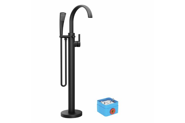 Baterie do podlahy Ravak Freedom vanová do podlahy, bez tělesa, se sprchovým setem, černá mat, X070435