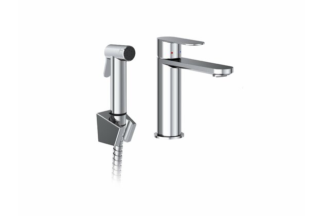 Baterie Ravak Chrome II umyvadlová, stojánková 175 mm s bidetovou sprškou a držákem, bez výpusti, chrom, X070450