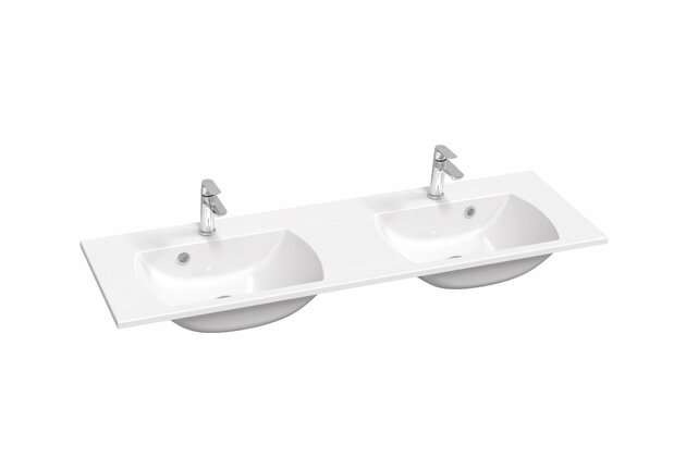 Dvojumyvadlo Ravak Classic Slim 130 nábytkové tenkostěnné, s otvory pro baterie, s přepadem, bílá, XJX01113001