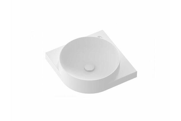 Umyvadlo Ravak Yard 45 C rohové tenkostěnné na konzoli, s otvorem pro baterii, bez přepadu, bílá mat, XJX0E245001