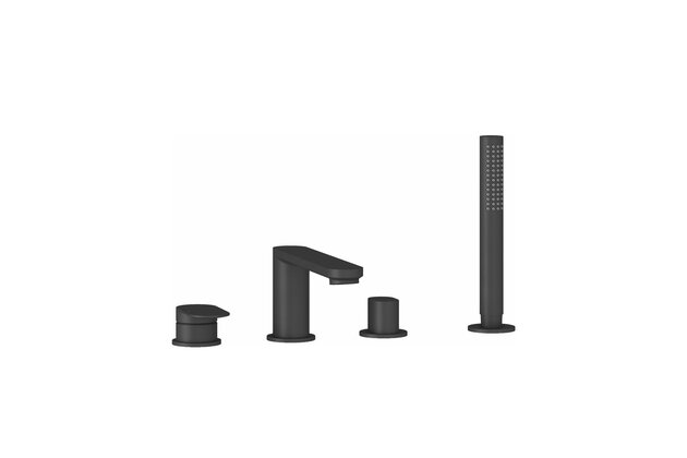Baterie Ravak Chrome II vanová stojánková, čtyřotvorová, se sprchovým setem, černá mat, X070593