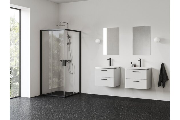Sprchový kout Ravak Blix II NBLRV2 80 rohový čtyřdílný, černý/transparent, 1LM40300Z1