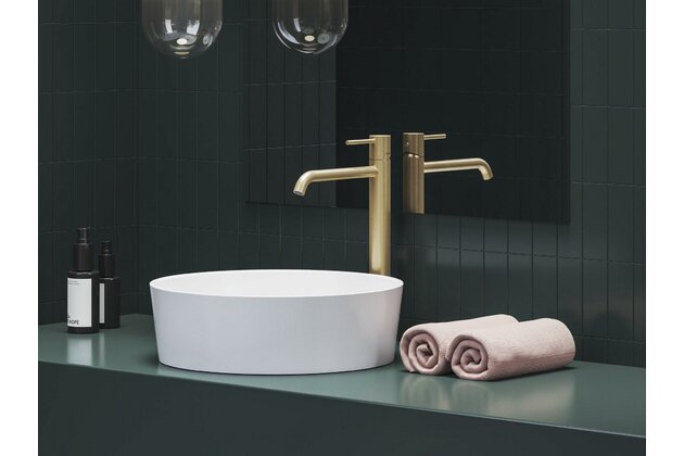 Baterie Ravak Espirit 340mm umyvadlová stojánková bez výpusti, s funkcí BeCool, gold brushed, X070561