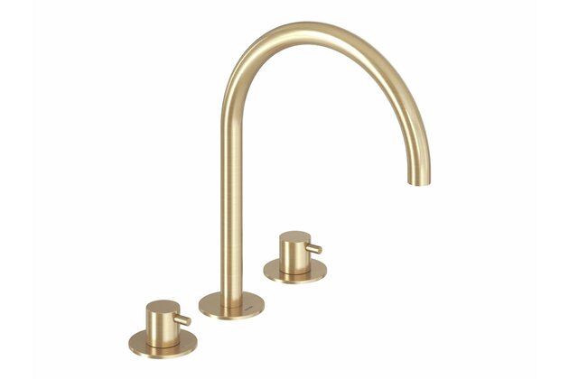 Baterie Ravak Espirit 270mm umyvadlová stojánková tříotvorová bez výpusti, gold brushed, X070599