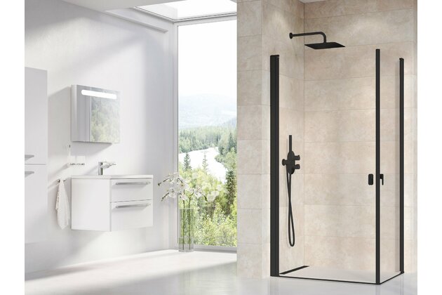 Sprchový kout Ravak Chrome CRV1 80 1/2 rohový, černý/transparent, 1QV40301Z1