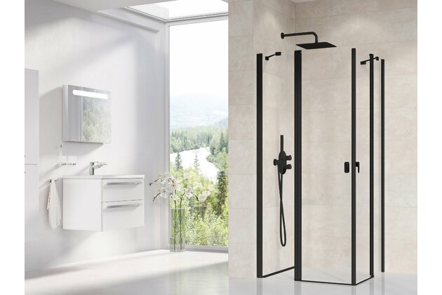 Sprchový kout Ravak Chrome CRV2 80 1/2 rohový, černý/transparent, 1QV40300Z1