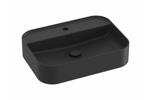 Umyvadlo Ravak Ceramic Slim Shelf 55 R keramické na desku nebo skříňku tenkostěnné, bez přepadu, černé mat, XJX0D155004