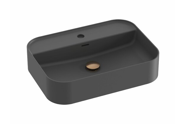 Umyvadlo Ravak Ceramic Slim Shelf 55 R keramické na desku nebo skříňku tenkostěnné, bez přepadu, antracit, XJX03155004