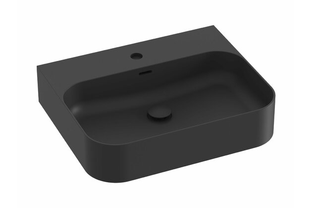 Umyvadlo Ravak Ceramic Slim Wall 55 R keramické na zeď, desku nebo skříňku tenkostěnné, bez přepadu, černé mat, XJX0D155005
