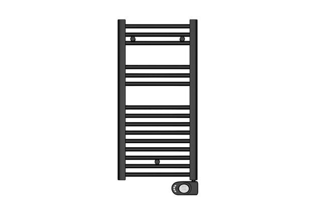 Radiátor Zehnder Aura 79x40 cm, elektrický, s topnou tyčí Musa Eco 150 W, RAL 9005 černá matná, PBEBZ-080-40/MQ