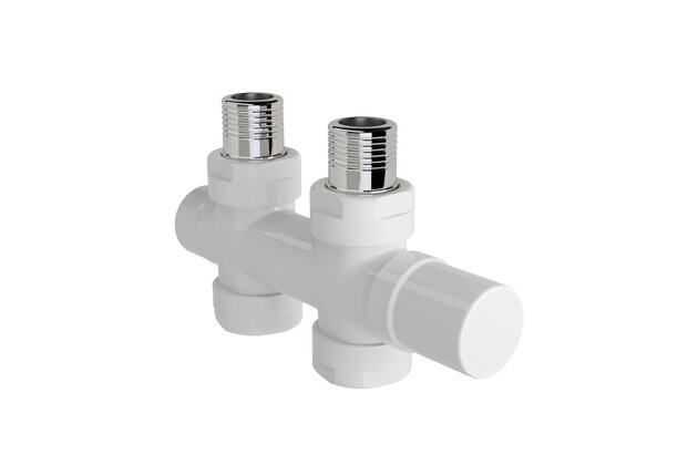 Armatura Zehnder přímá 1/2", pro regulační hlavici vlevo/vpravo, Set O, bílá, Z-839041