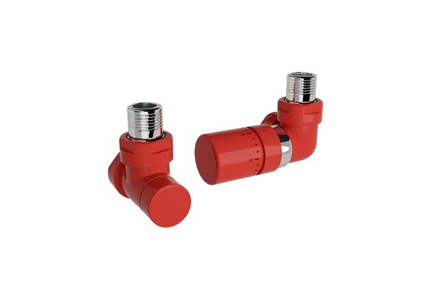 Ventil Zehnder úhlový rohový, rohové šroubení pro zpátečku 1/2", s termostatickou hlavicí Design Line, Set G, barevná, Z-839739