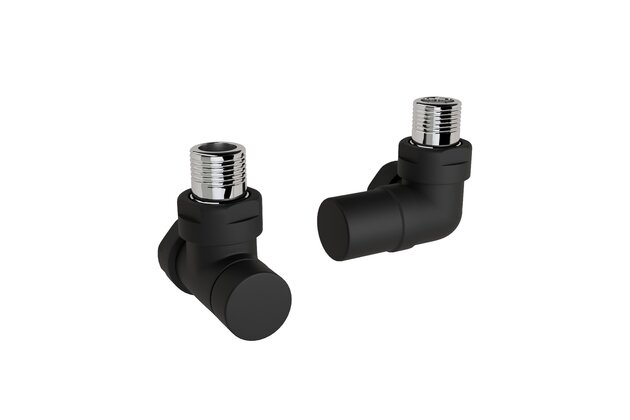 Ventil Zehnder úhlový rohový, rohové šroubení pro zpátečku 1/2", Set G, RAL 0557 black matt, Z-839669-0557