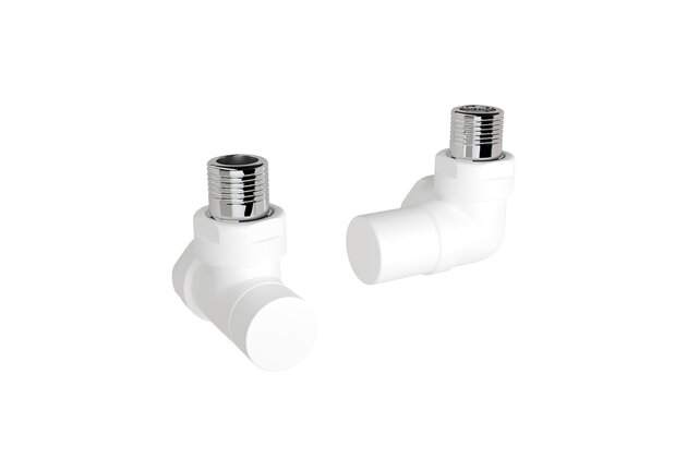 Ventil Zehnder úhlový rohový, rohové šroubení pro zpátečku 1/2", Set G, RAL 0556 white matt, Z-839669-0556