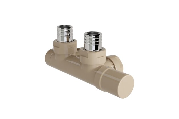 Armatura Zehnder rohová 1/2", s ruční regulační hlavicí vpravo, Set P, RAL 0523 beige quartz, Z-839059-0523