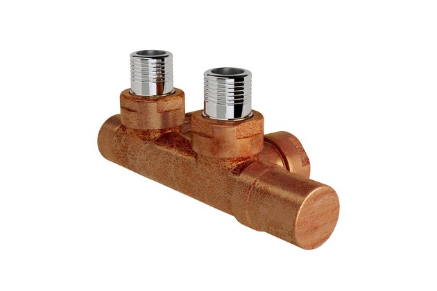 Armatura Zehnder rohová 1/2", s ruční regulační hlavicí vpravo, Set P, leptaná měď, Z-839060