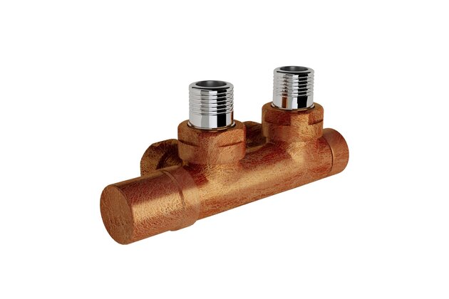 Armatura Zehnder rohová 1/2", s ruční regulační hlavicí vlevo, Set Q, leptaná měď, Z-839110