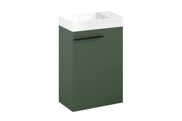 Nábytkový set Laufen Ardo 45, skříňka 45 pod umyvadlo lesní zelená mat, umyvadlo Ardo 45 nábytkové bílé, madlo černá mat