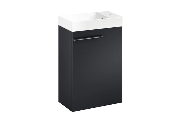 Nábytkový set Laufen Ardo 45, skříňka 45 pod umyvadlo černá mat, umyvadlo Ardo 45 nábytkové bílé, madlo chrom