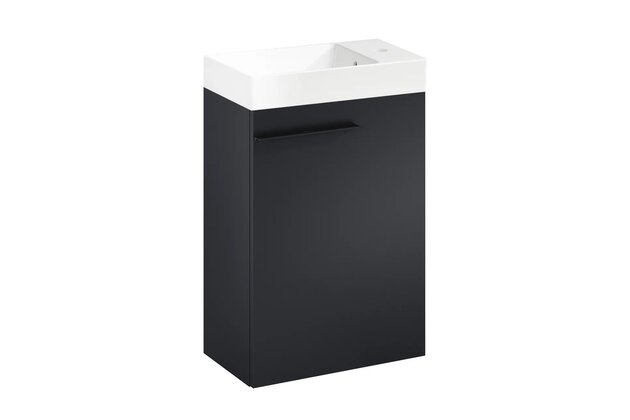 Nábytkový set Laufen Ardo 45, skříňka 45 pod umyvadlo černá mat, umyvadlo Ardo 45 nábytkové bílé, madlo černá mat