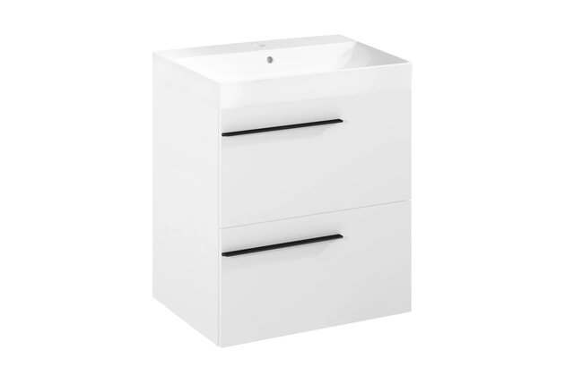 Nábytkový set Laufen Ardo 60, skříňka 60 pod umyvadlo bílá mat, umyvadlo Ardo 60 nábytkové bílé, madlo černá mat
