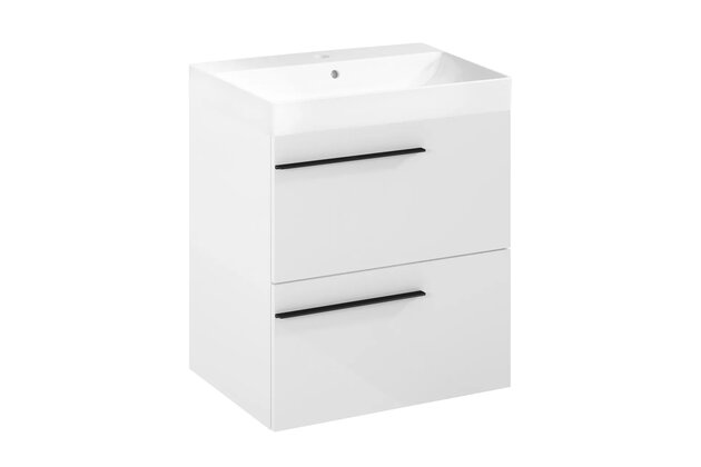Nábytkový set Laufen Ardo 60, skříňka 60 pod umyvadlo bílá lesk, umyvadlo Ardo 60 nábytkové bílé, madlo černá mat
