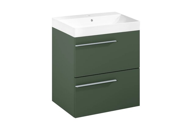 Nábytkový set Laufen Ardo 60, skříňka 60 pod umyvadlo lesní zelená mat, umyvadlo Ardo 60 nábytkové bílé, madlo chrom