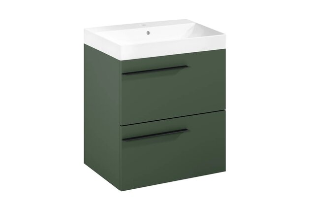 Nábytkový set Laufen Ardo 60, skříňka 60 pod umyvadlo lesní zelená mat, umyvadlo Ardo 60 nábytkové bílé, madlo černá mat