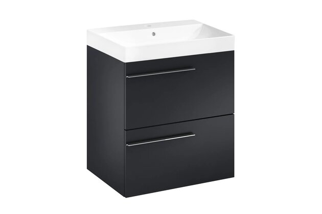 Nábytkový set Laufen Ardo 60, skříňka 60 pod umyvadlo černá mat, umyvadlo Ardo 60 nábytkové bílé, madlo chrom