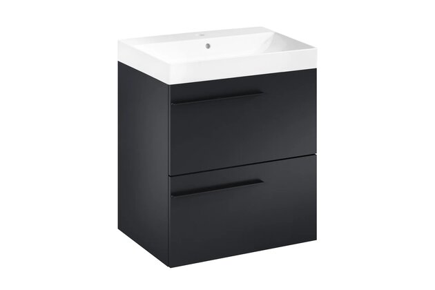 Nábytkový set Laufen Ardo 60, skříňka 60 pod umyvadlo černá mat, umyvadlo Ardo 60 nábytkové bílé, madlo černá mat