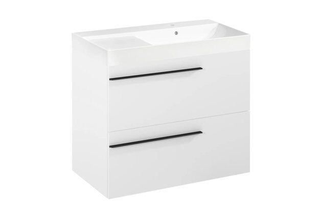 Nábytkový set Laufen Ardo 80, skříňka 80 pod umyvadlo bílá mat, umyvadlo Ardo 80 nábytkové pravé bílé, madlo černá mat