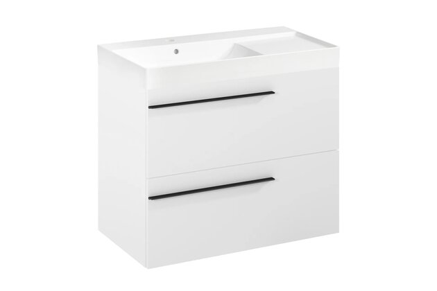 Nábytkový set Laufen Ardo 80, skříňka 80 pod umyvadlo bílá mat, umyvadlo Ardo 80 nábytkové levé bílé, madlo černá mat