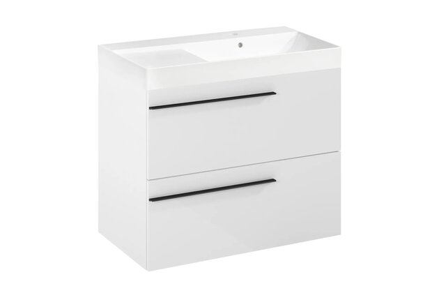 Nábytkový set Laufen Ardo 80, skříňka 80 pod umyvadlo bílá lesk, umyvadlo Ardo 80 nábytkové pravé bílé, madlo černá mat