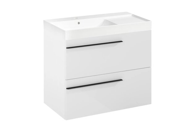 Nábytkový set Laufen Ardo 80, skříňka 80 pod umyvadlo bílá lesk, umyvadlo Ardo 80 nábytkové levé bílé, madlo černá mat
