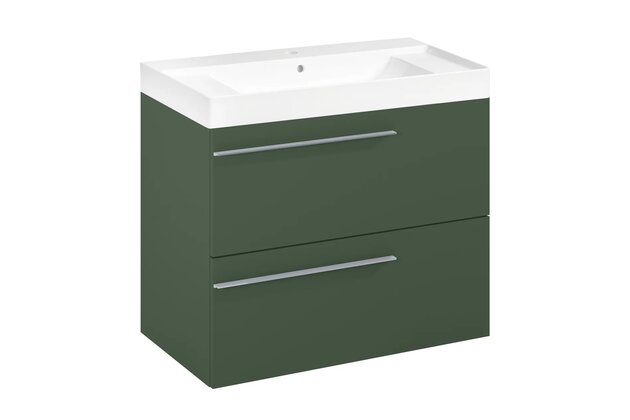 Nábytkový set Laufen Ardo 80, skříňka 80 pod umyvadlo lesní zelená mat, umyvadlo Ardo 80 nábytkové bílé, madlo chrom